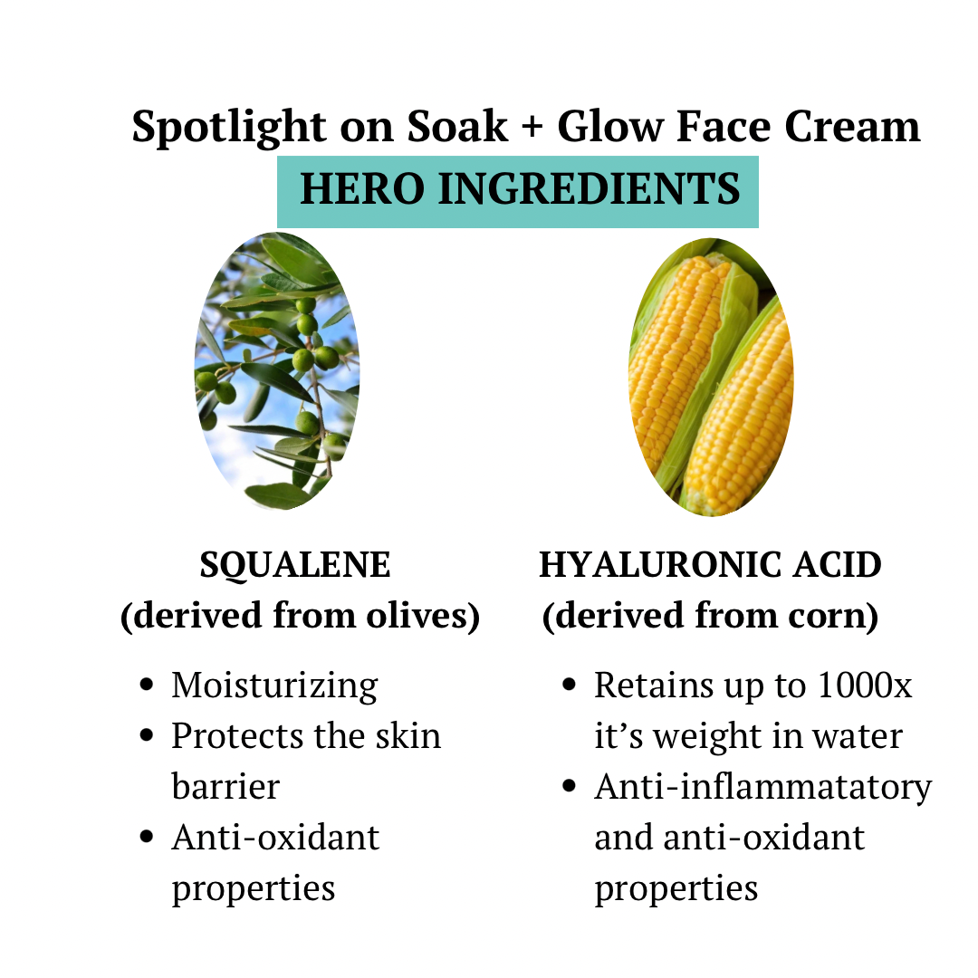 Soak + Glow Face Cream with Hyaluronic Acid and Squalene for Sensitive Skin and Dry Skin